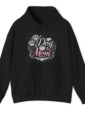 Dog Mom Black Hoodie with Pink & Silver Design- custom design